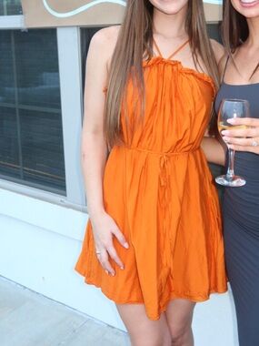 Joie Orange Ruffled Strappy Mini Dress